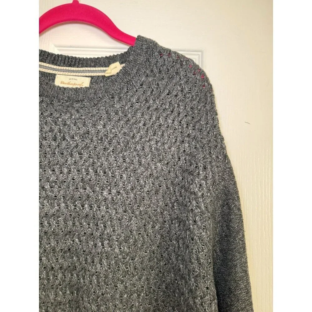 Weatherproof Vintage Mens XXL Charcoal Waffle Knit Sweater Crewneck Pullover